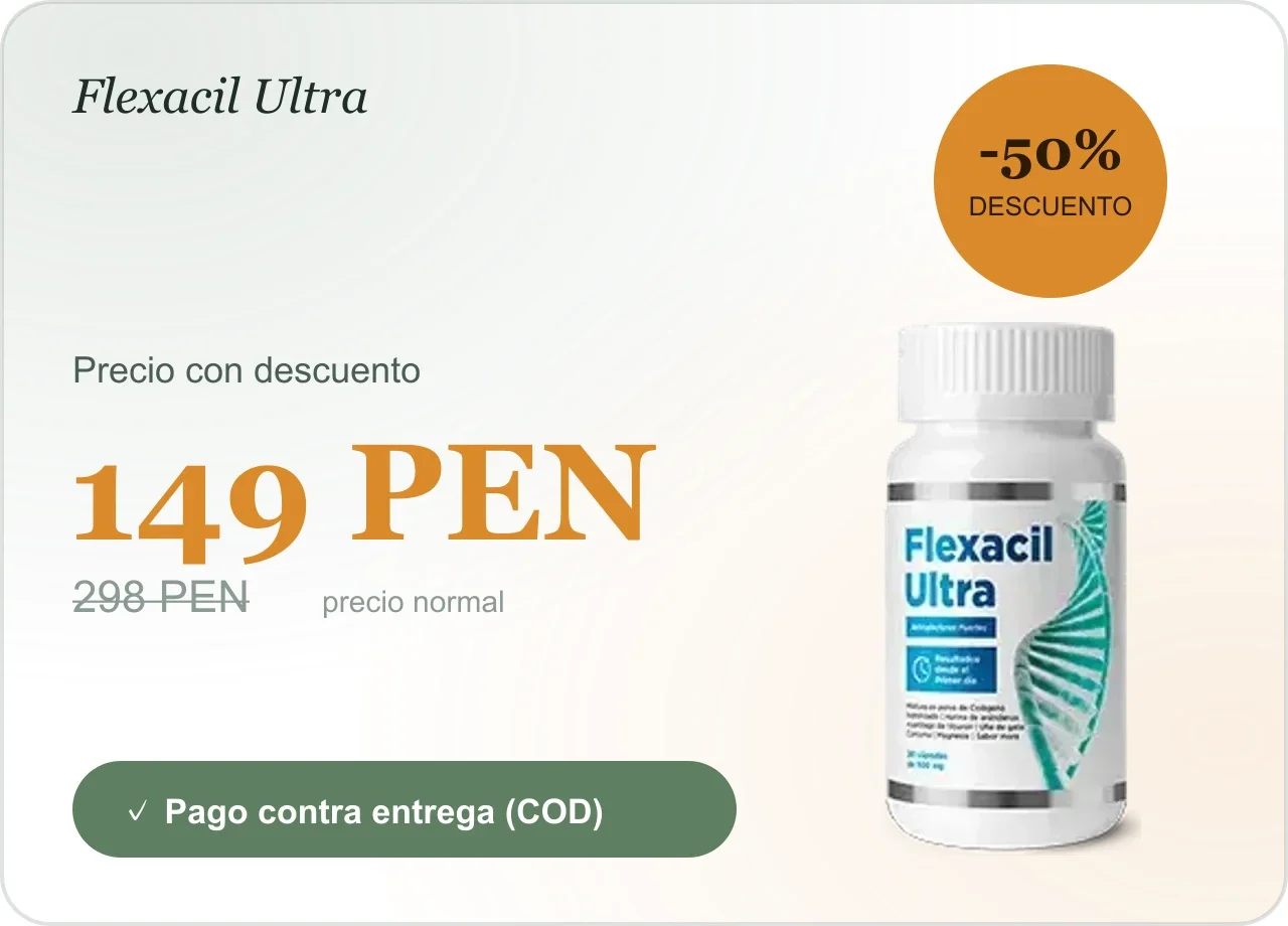 Flexacil Ultra con 50% de descuento: precio 149 PEN (antes 298 PEN), pago contra entrega